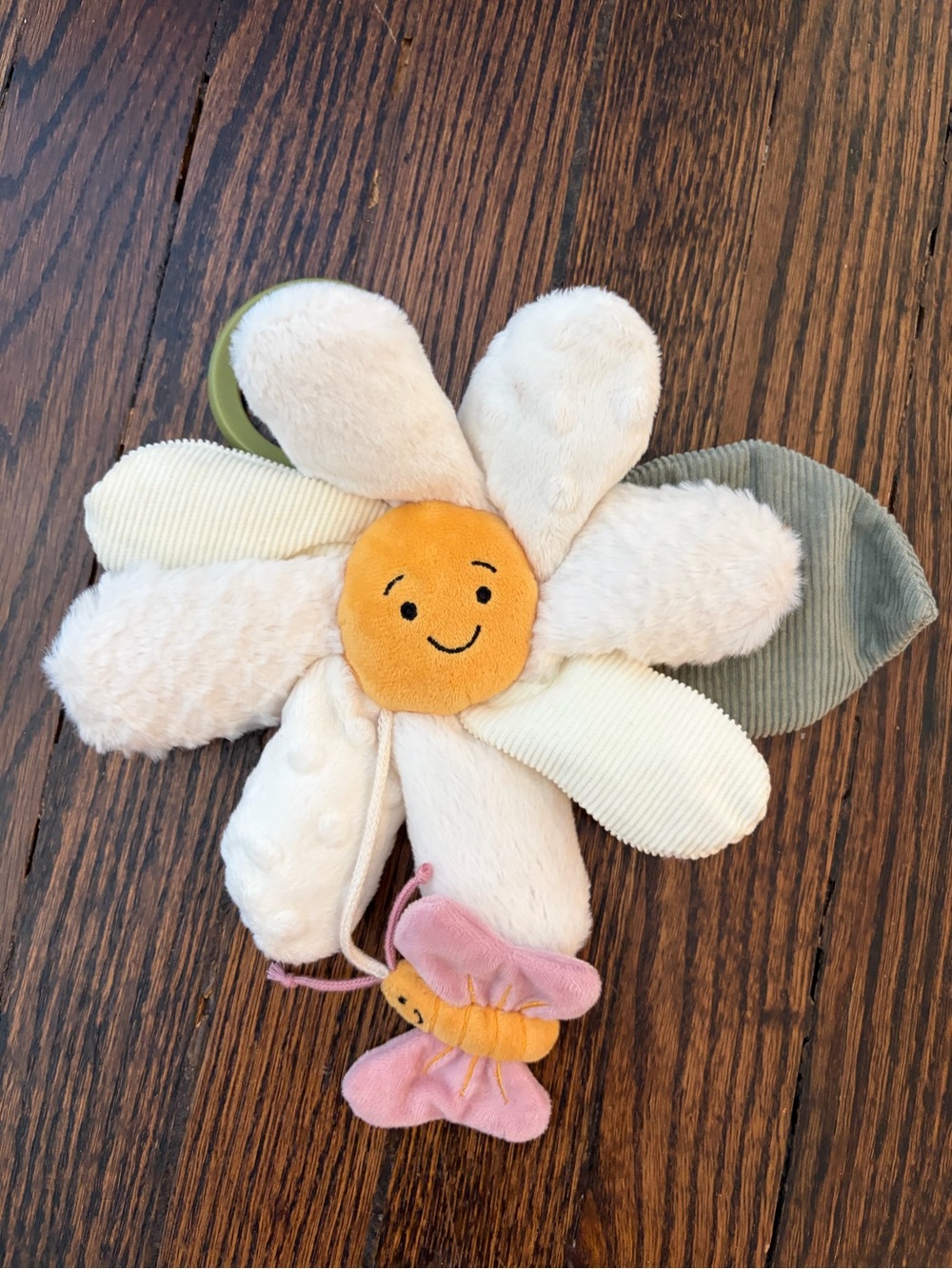 Plush Sunflower Pull-String Baby Toy - Cream, Pink & Green